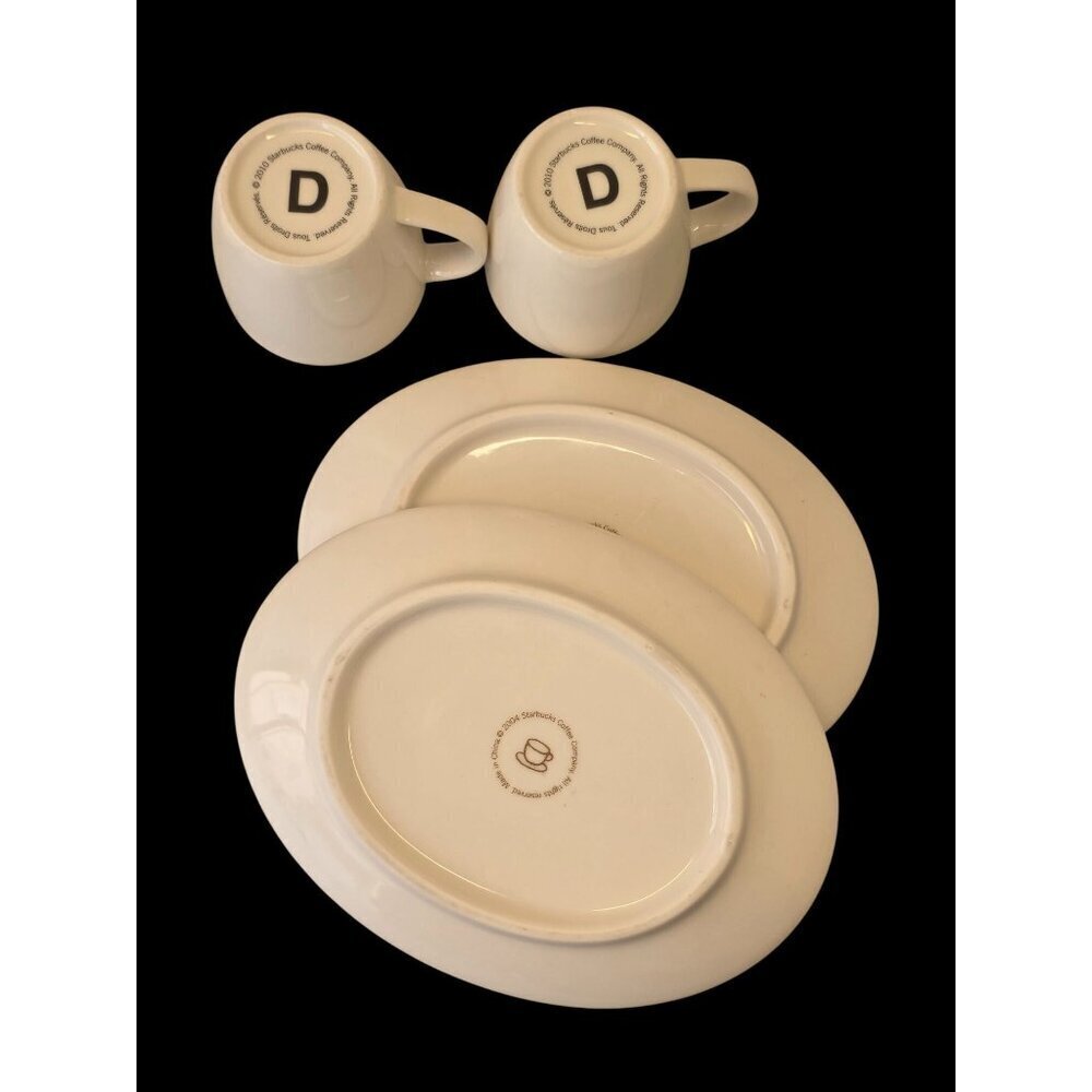 Starbucks 2 White Emboss Logo Espresso Cup Oblong Saucer Sets 2004/10 Café China - Picture 6 of 8